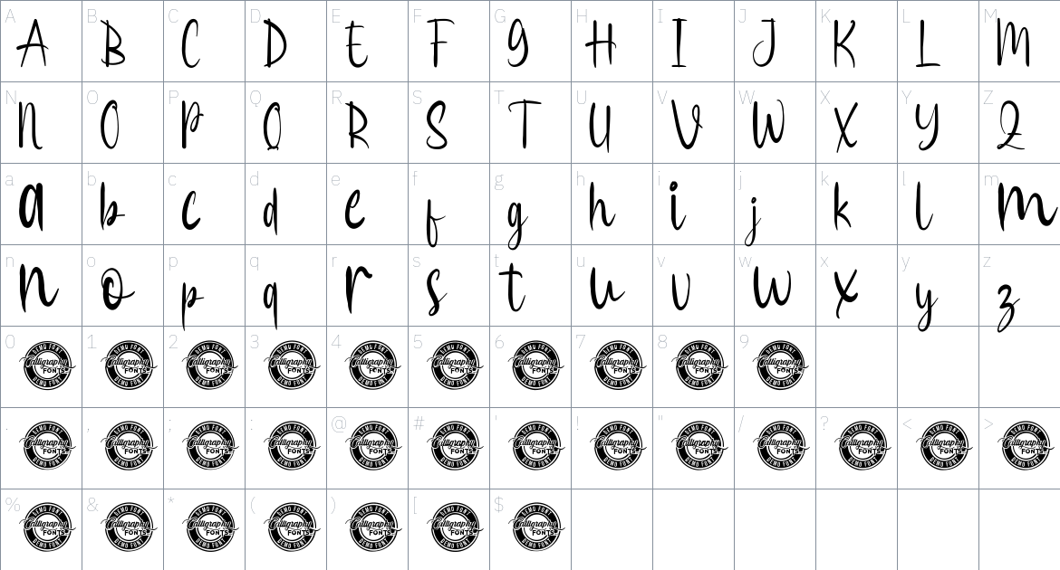 Jossie Blessyn font Character Map