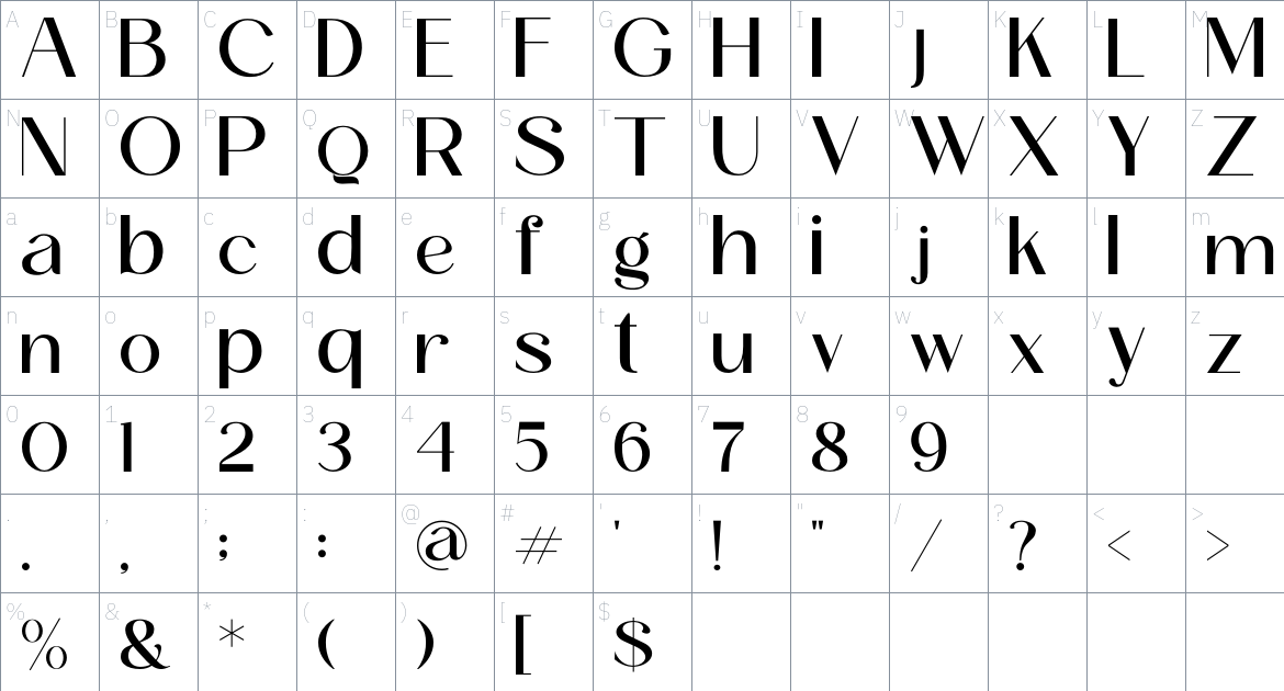 Arenta font Character Map