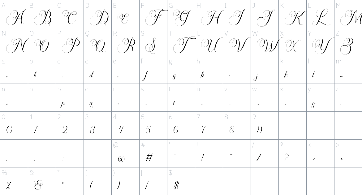 Blacglona font Character Map