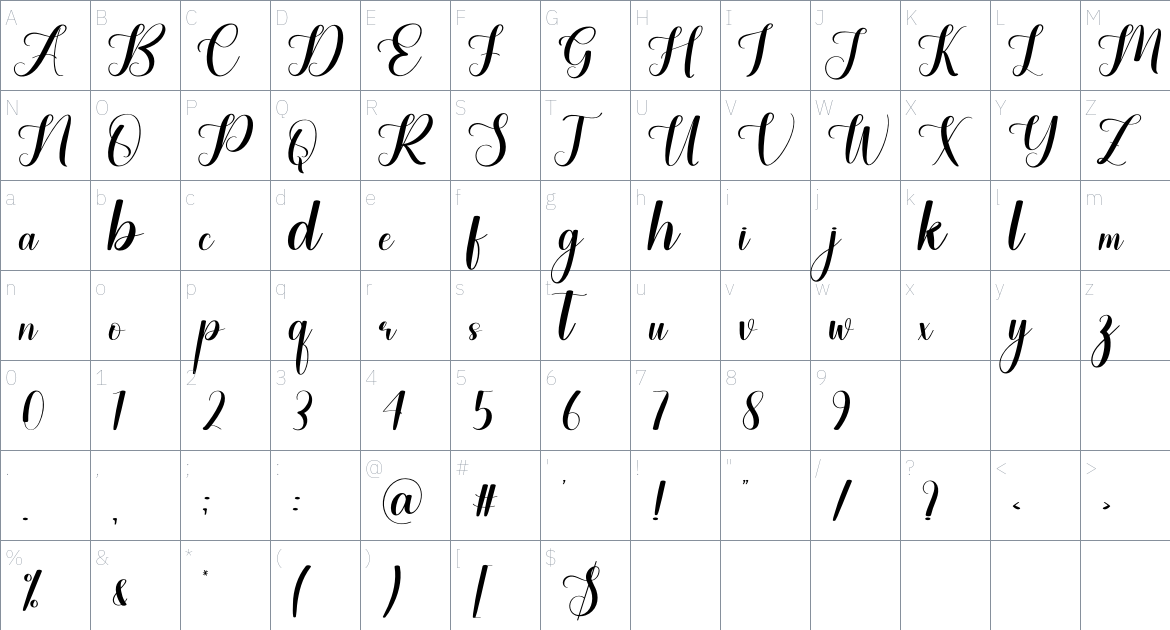 Angelwings font Character Map