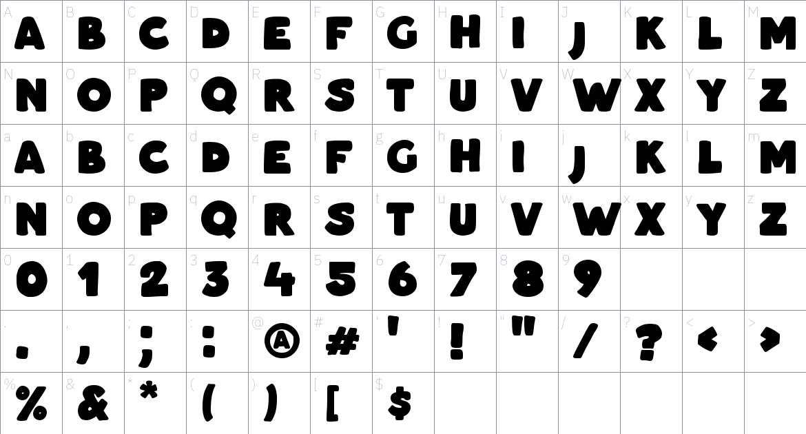 Masa Boo font Character Map