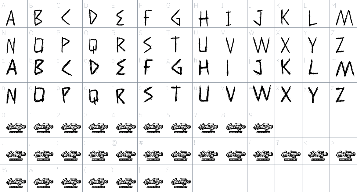 Horor Drama font Character Map