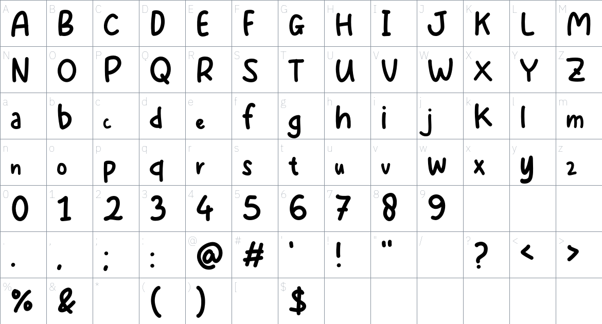 Nakana font Character Map