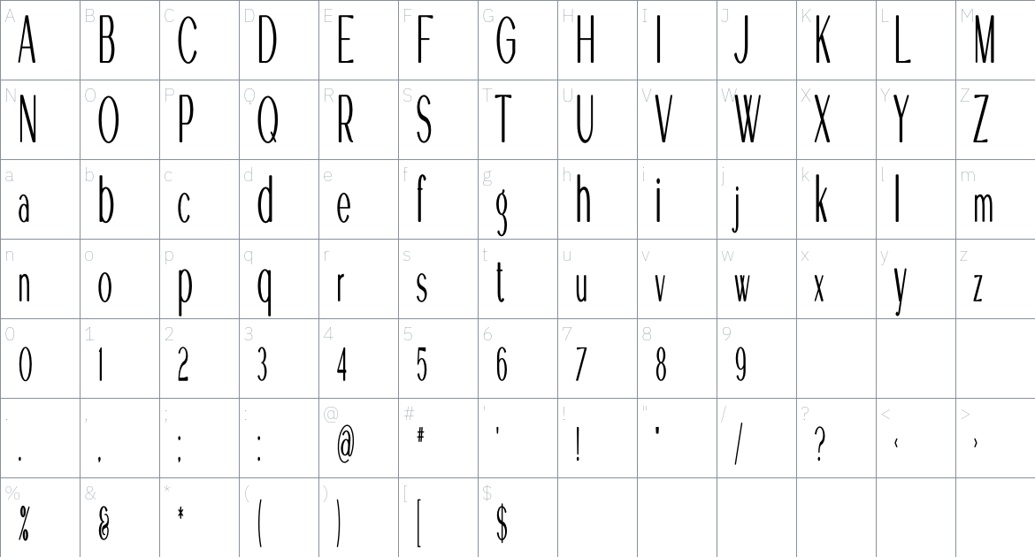 Olea font Character Map