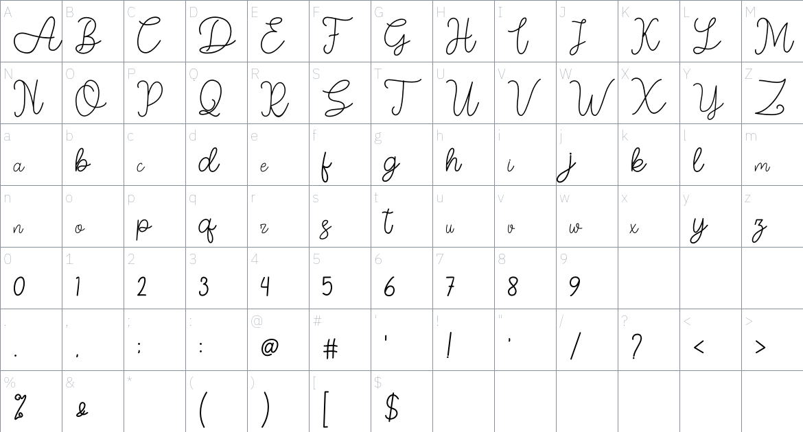 AsllyLastty font Character Map