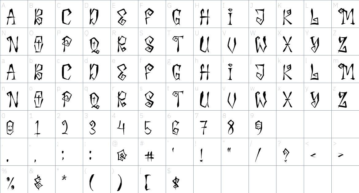 Ghosting Vampire font Character Map