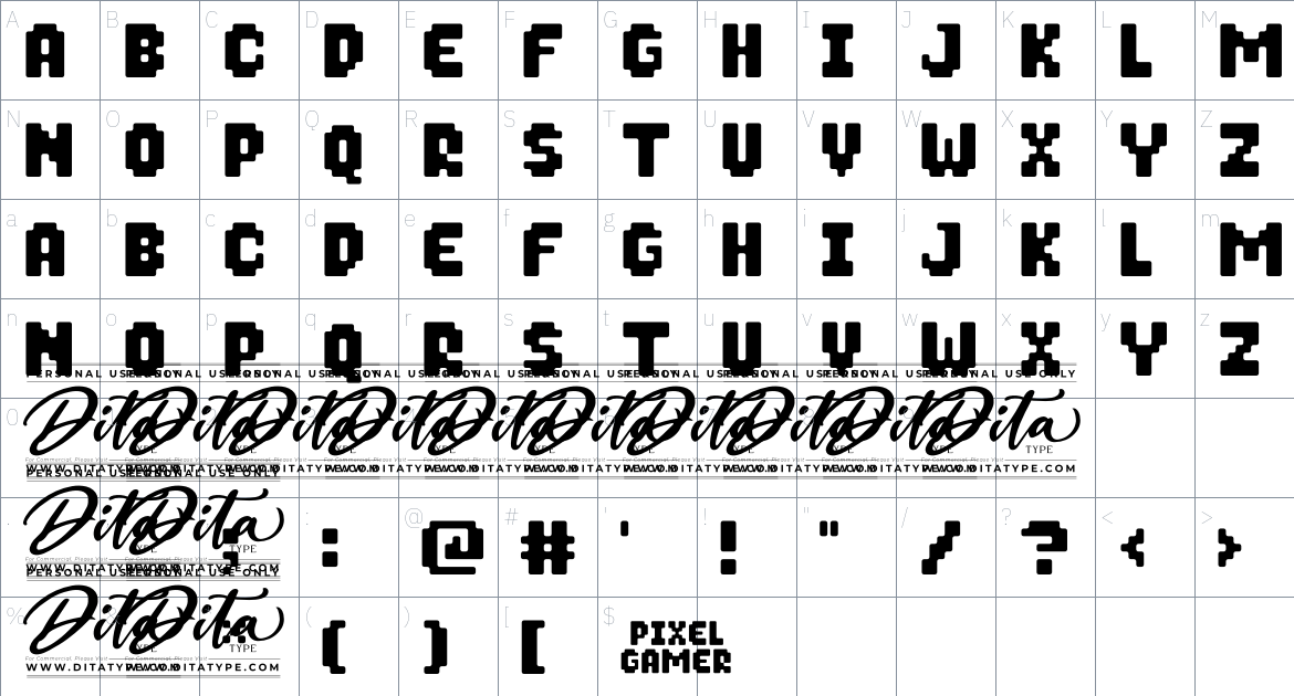 Pixel Gamer font Character Map