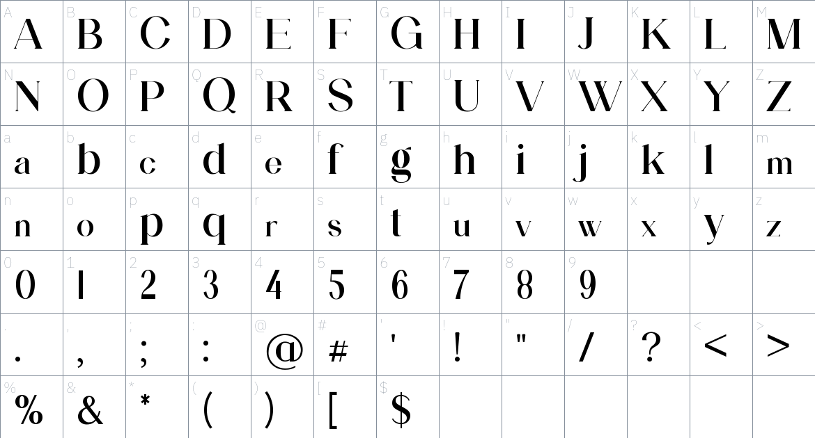 Aiguilette font Character Map