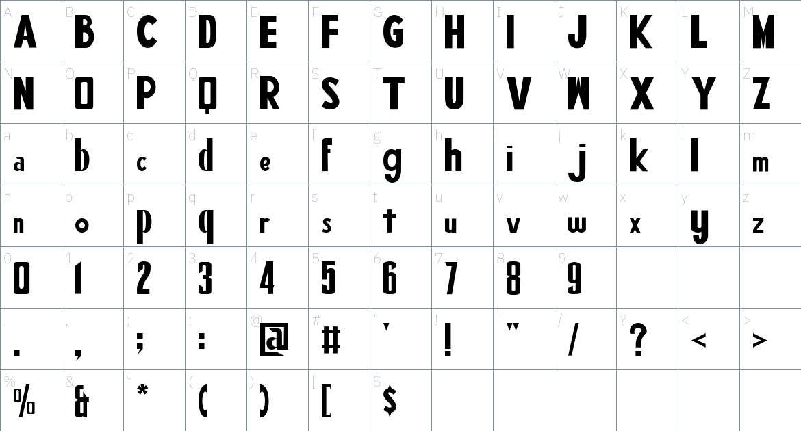 Spidernest font Character Map