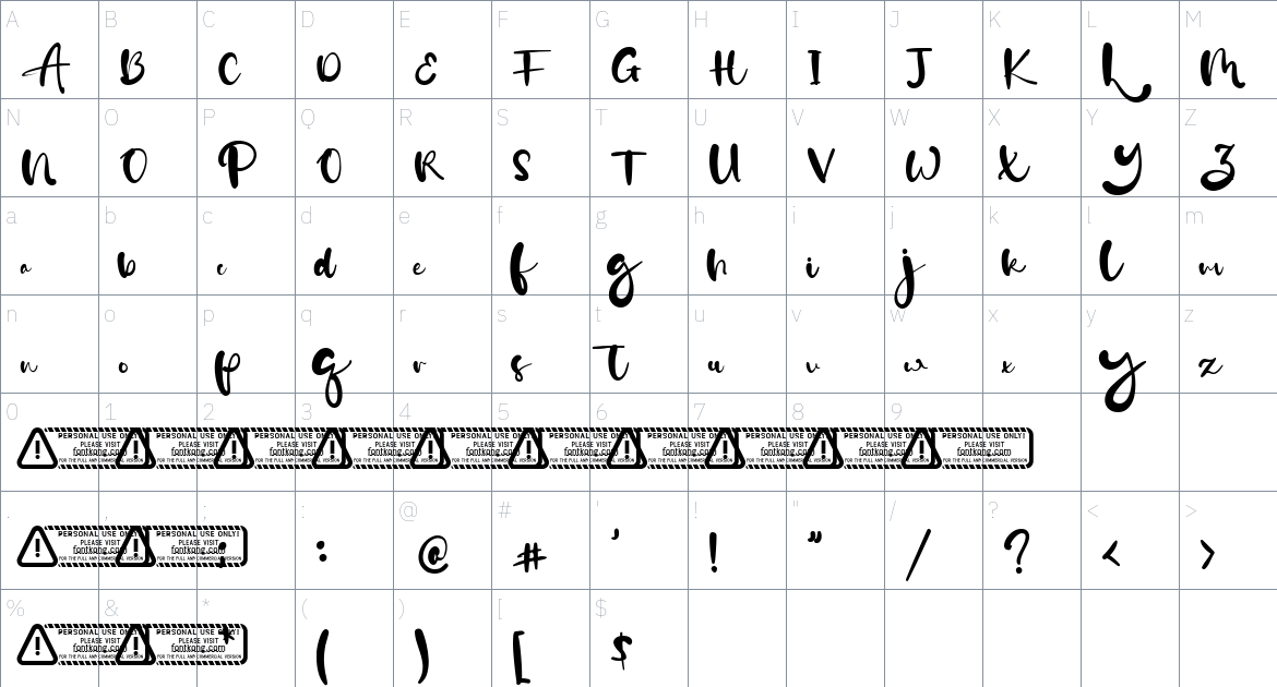 Mary Boyd font Character Map