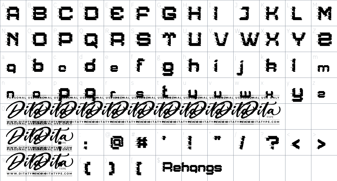 Rehangs Personal Use font Character Map