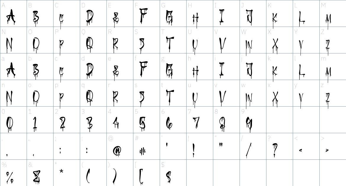 Haloween Freaky font Character Map