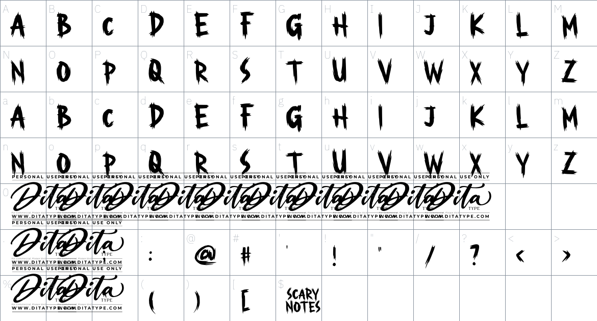 Scary Notes font Character Map