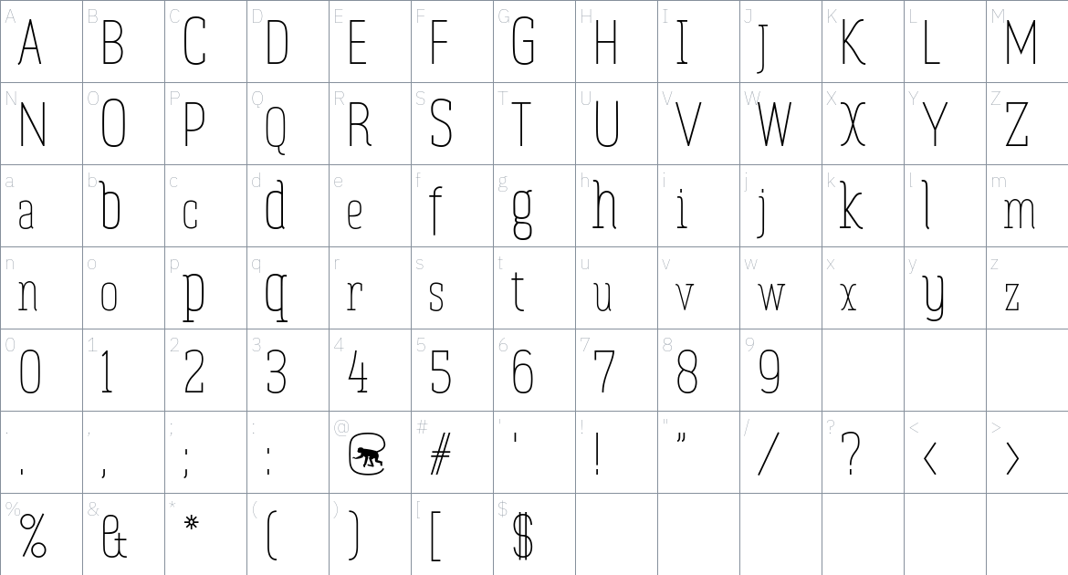 Zowieyoë Font font Character Map