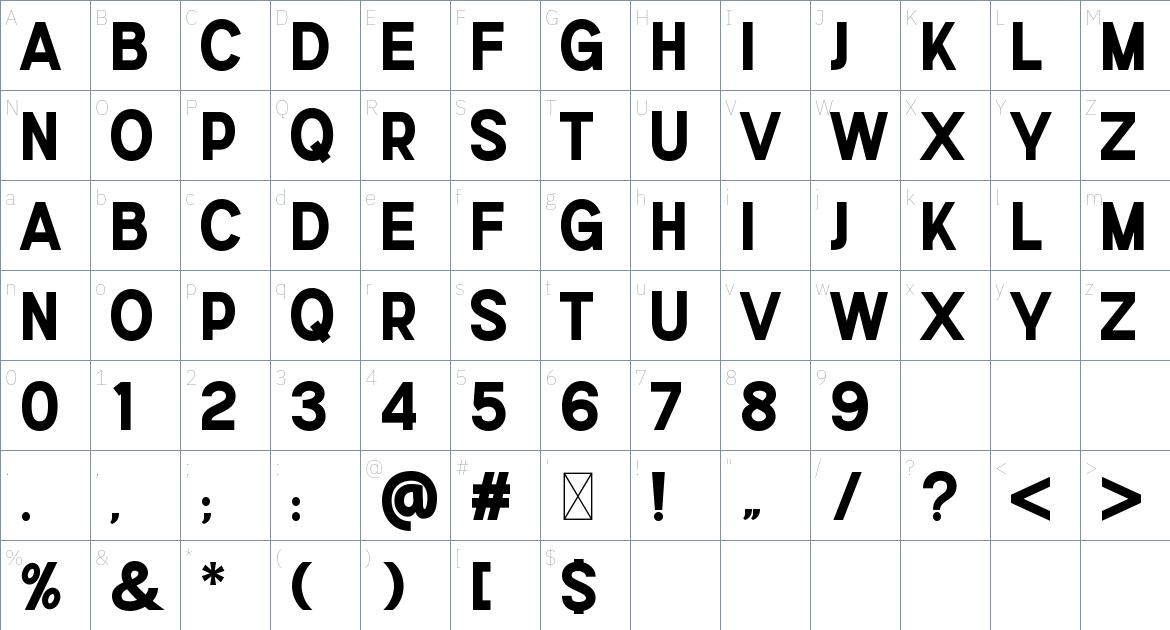 Agains font Character Map