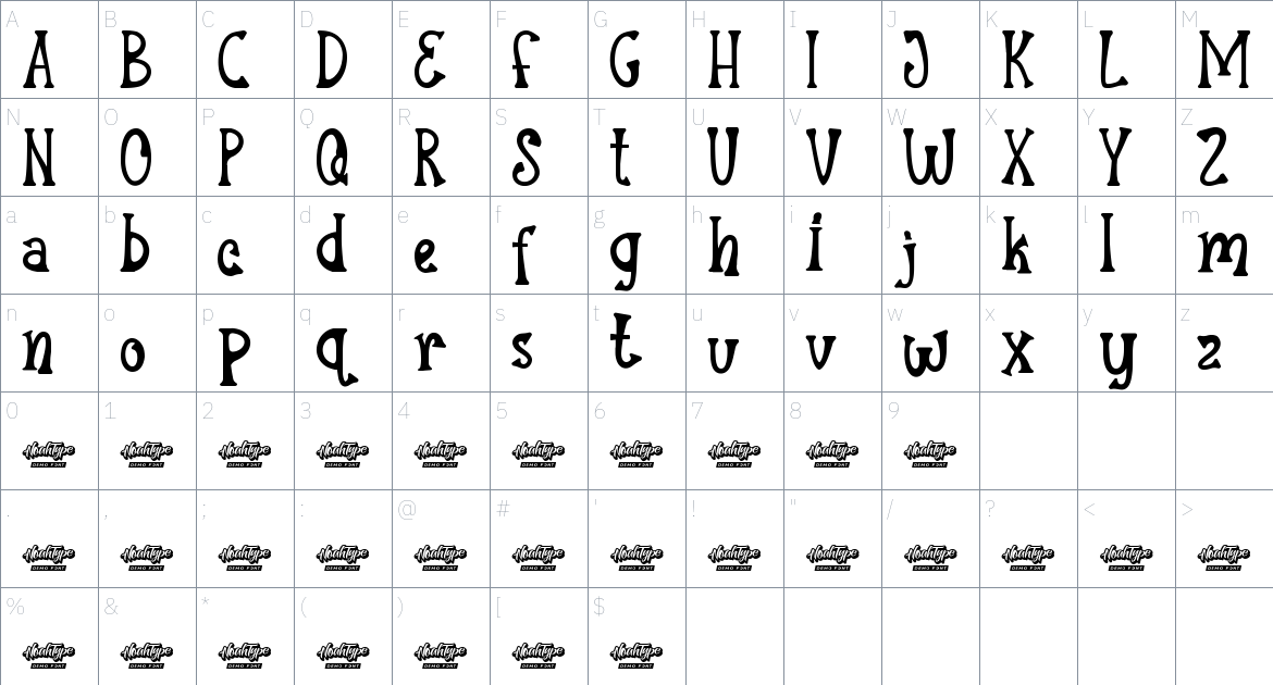 Hearty Kitten font Character Map