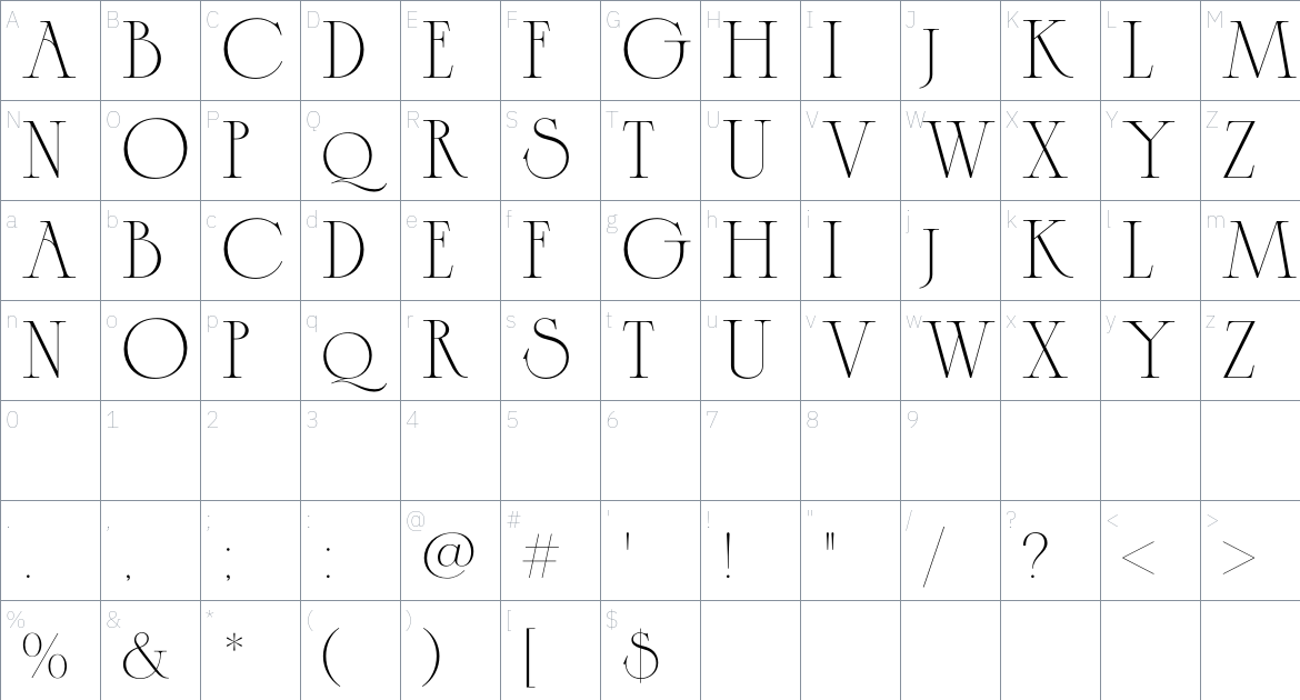 Caseopia font Character Map