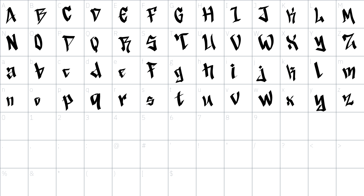 Broken Legend font Character Map