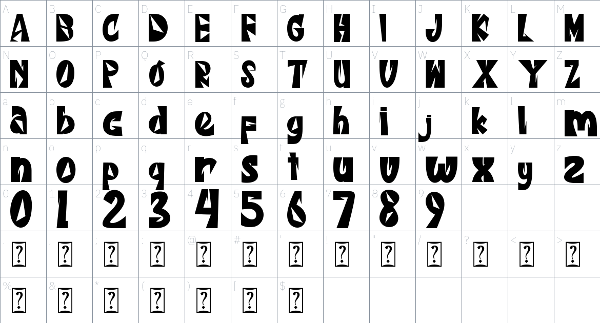 The Kanzie font Character Map