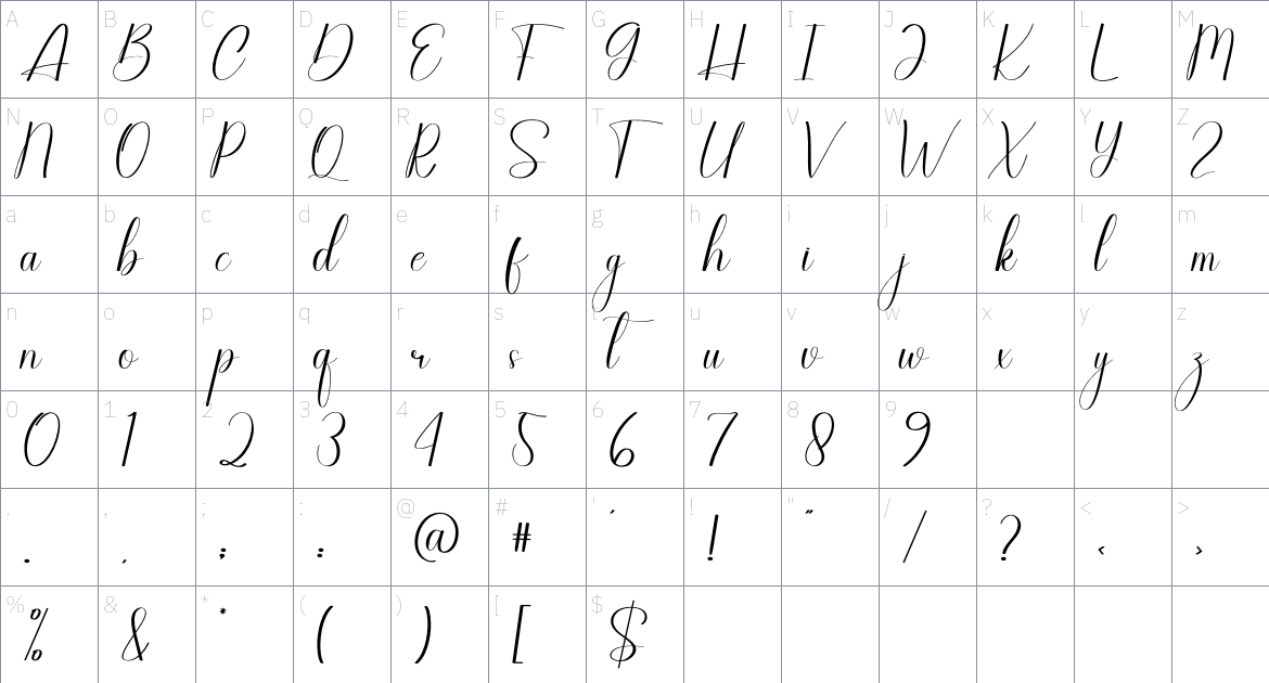 Booth font Character Map