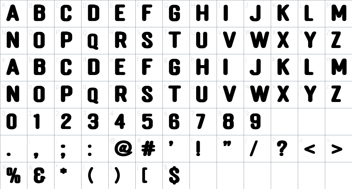 Bringme Display font Character Map