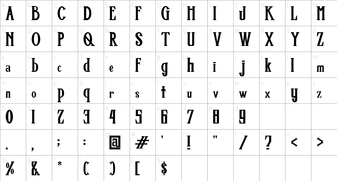 Dr Stronge font Character Map