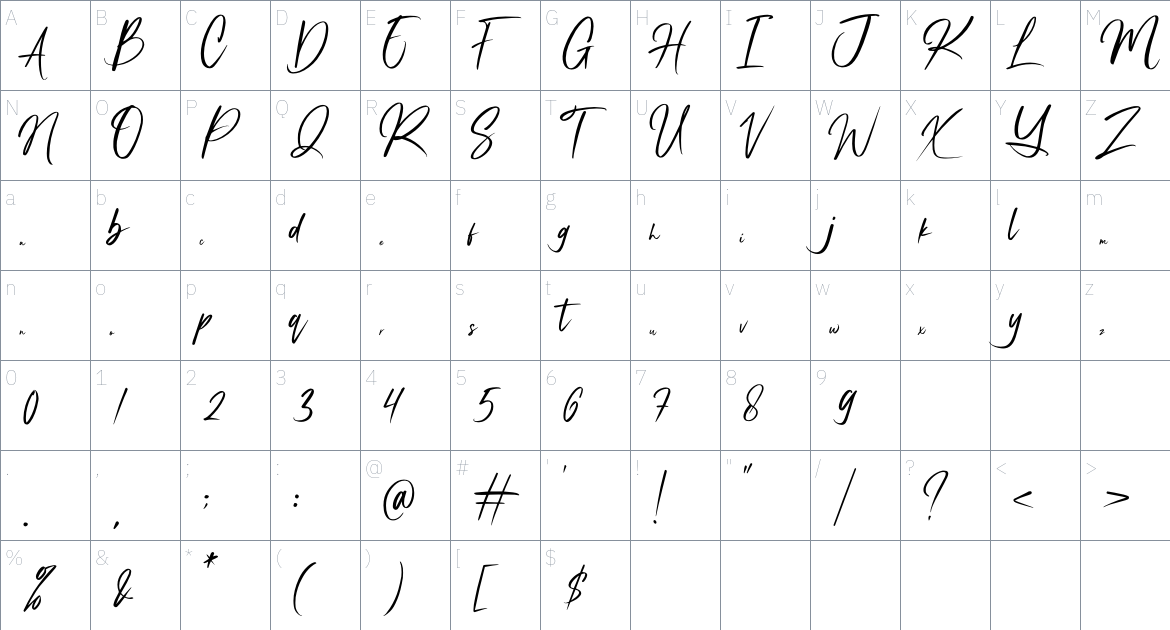 Kagenise font Character Map