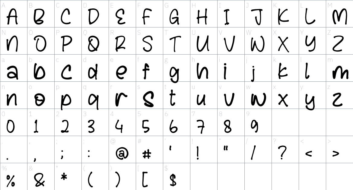 Rushway Notes font Character Map