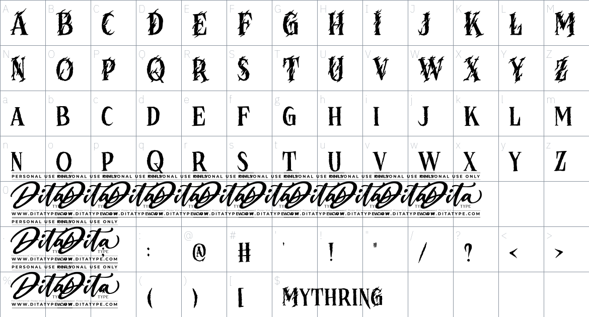 Mythring font Character Map