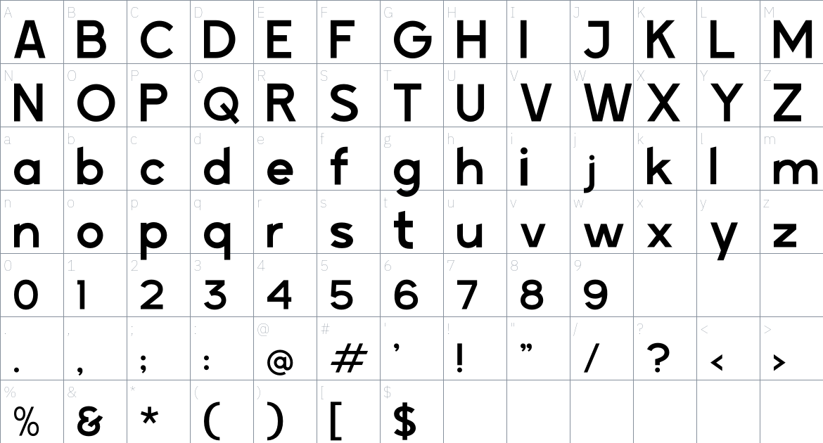 Requiner font Character Map