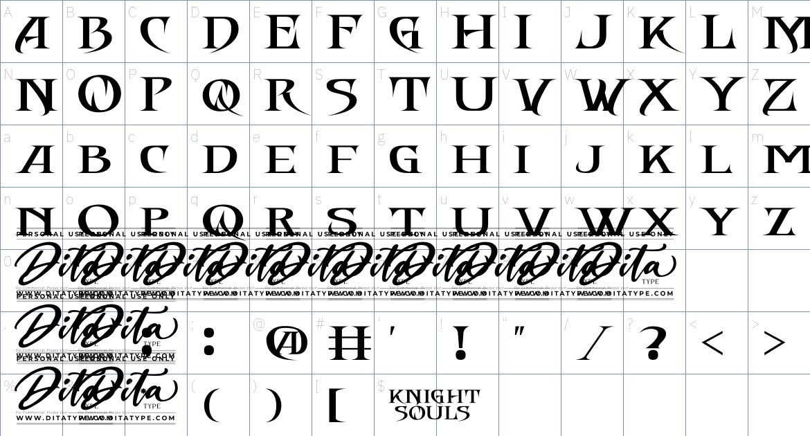 Knight Souls font Character Map