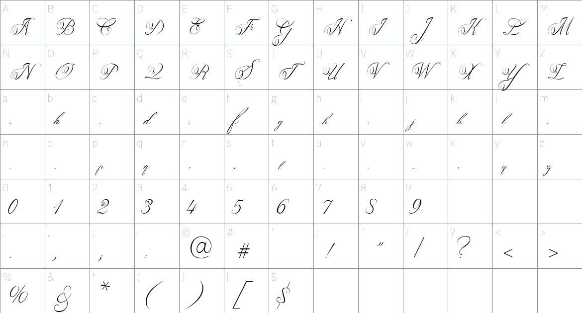 Adediala Script font Character Map