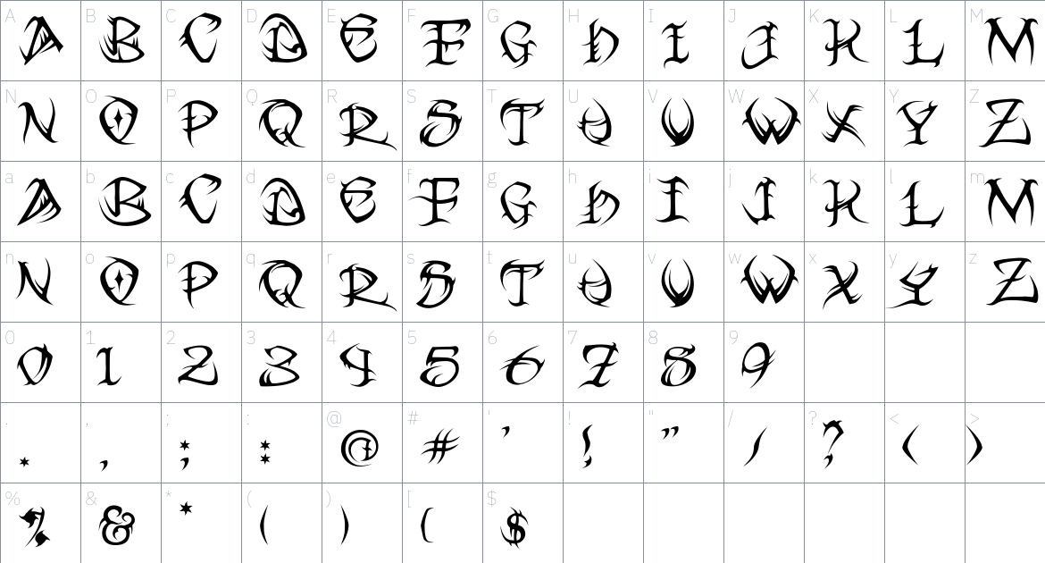 Tribal Font font Character Map