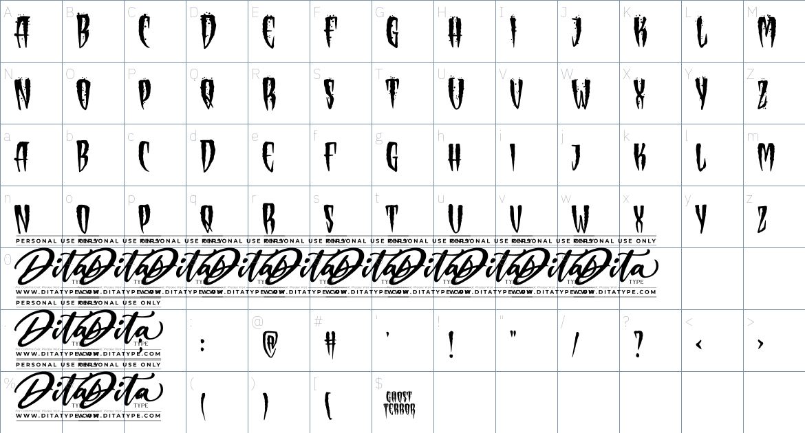 Ghost Terror font Character Map