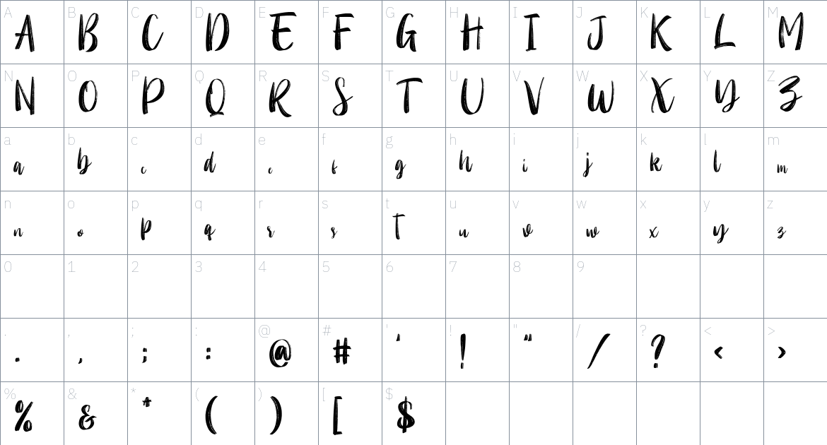 Molliquam Font font Character Map