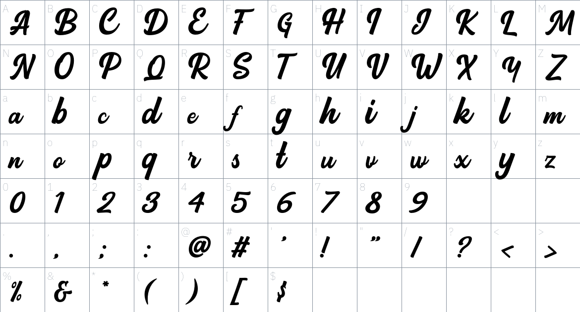 Backstone font Character Map