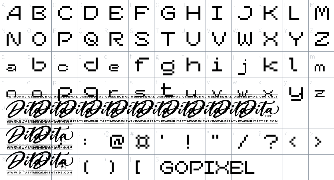 Gopixel font Character Map