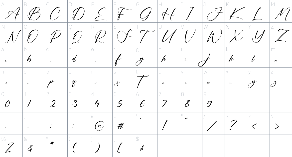 Magistica Signature font Character Map