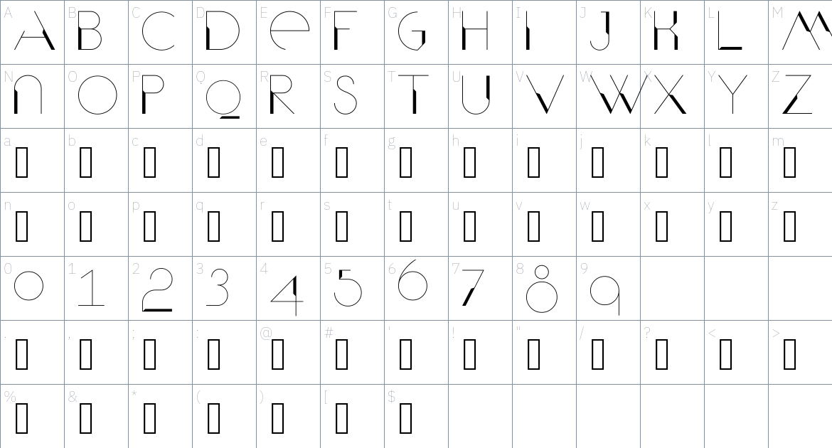 UNEEXAL Font font Character Map