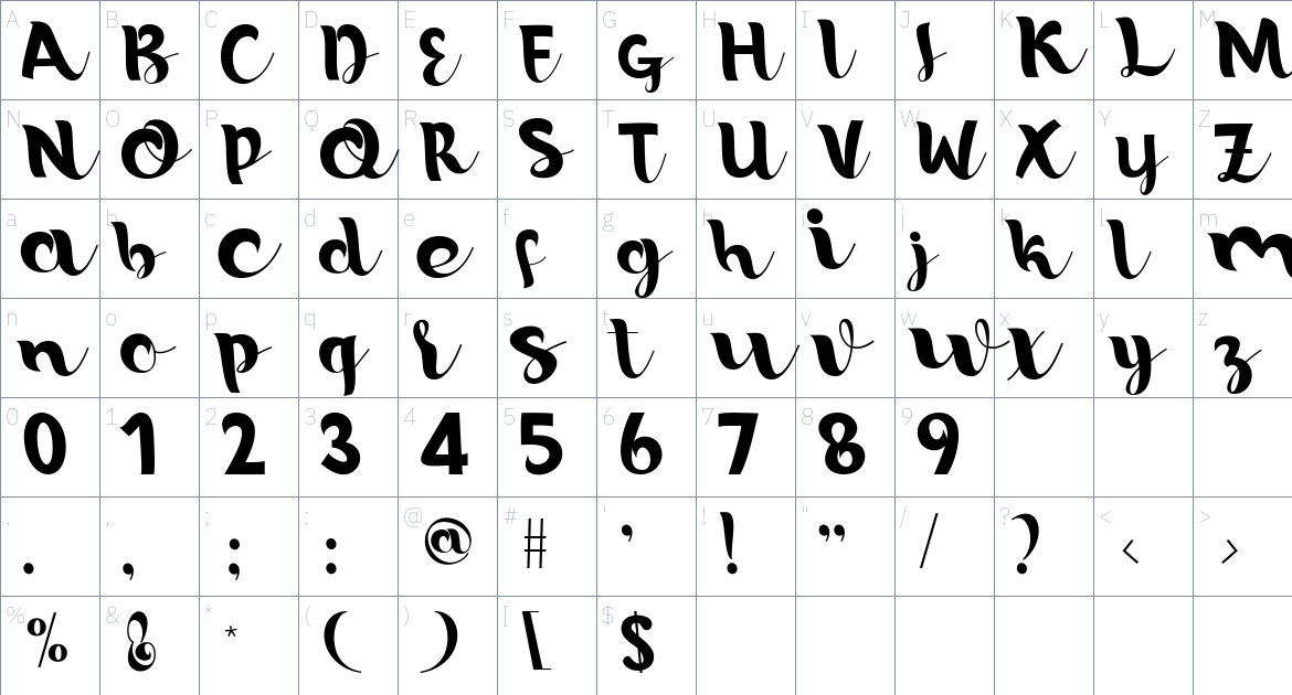 Baby Mentani font Character Map