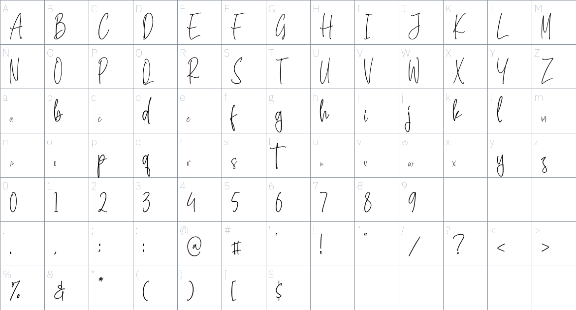 Midthome font Character Map