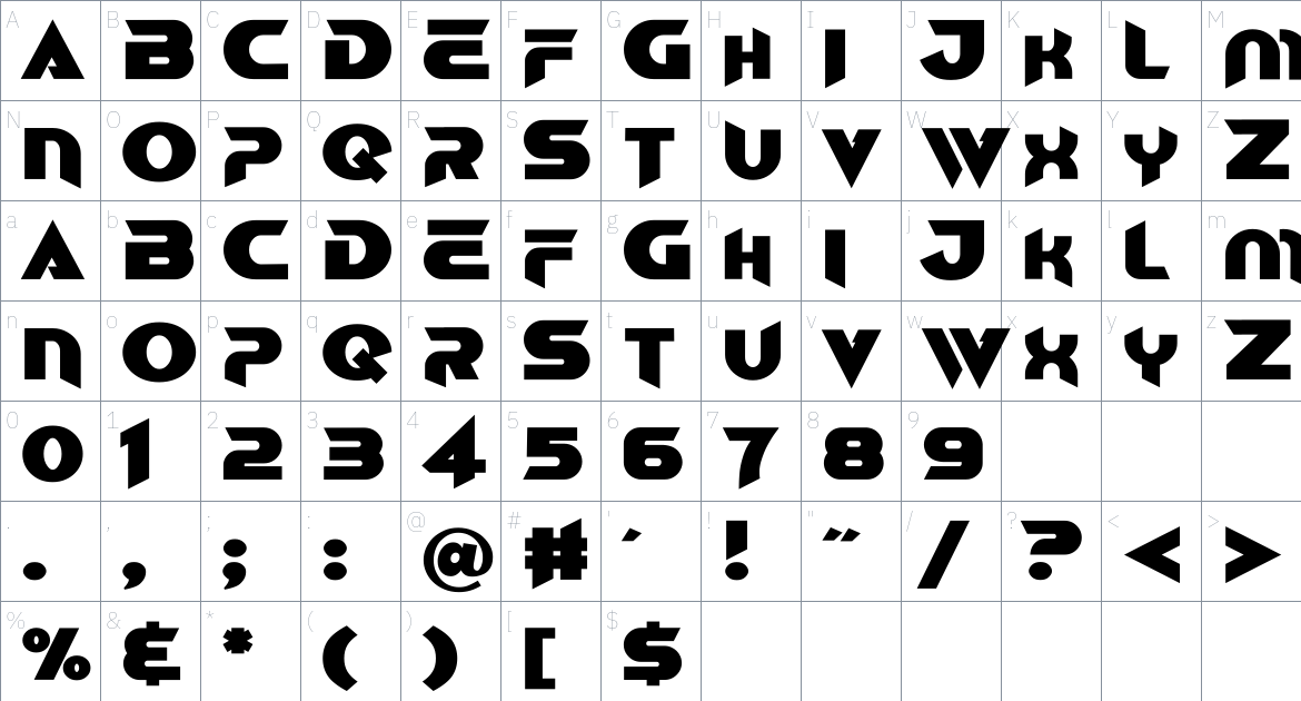 Balisong font Character Map