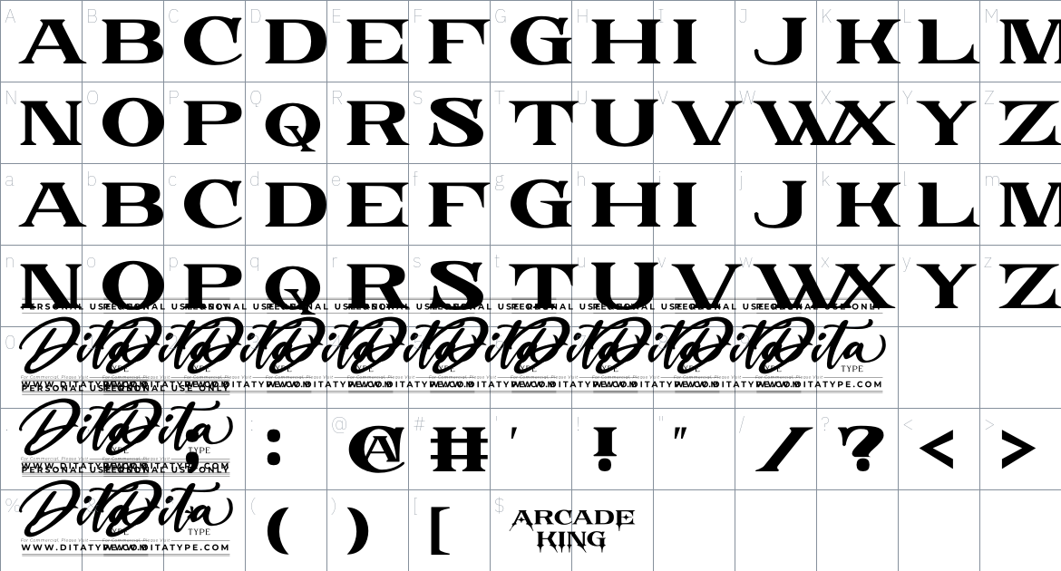 Arcade King font Character Map