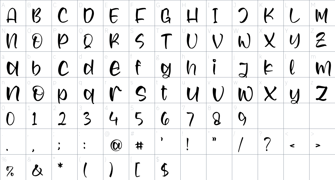 Kacang Disko font Character Map