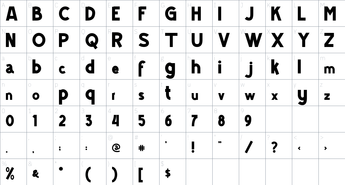 Goza font Character Map