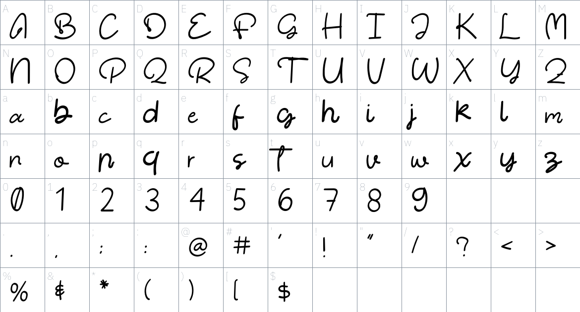 You Are My Sunshine font Character Map