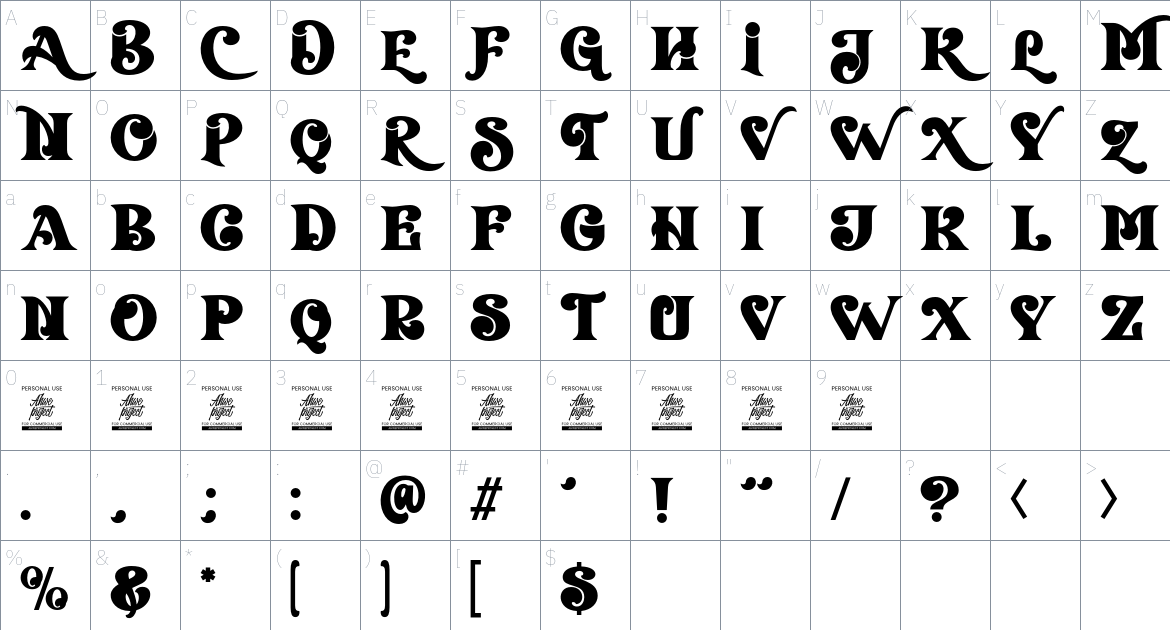 Bravecho font Character Map