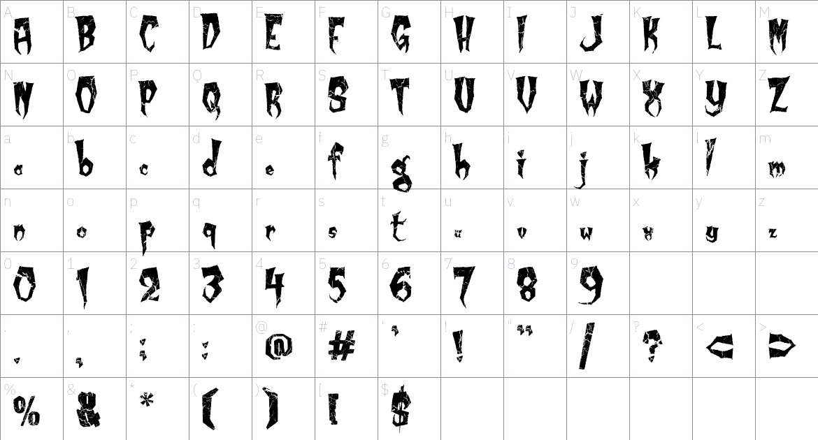 Kreepy Krawly Font font Character Map