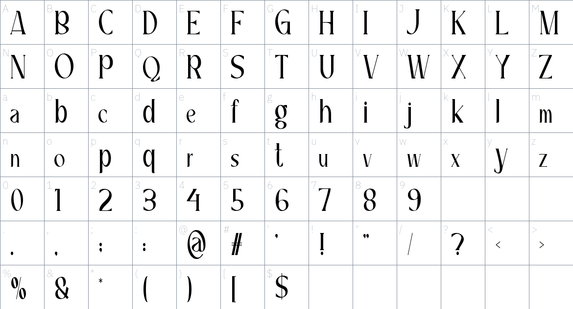 Beathani font Character Map