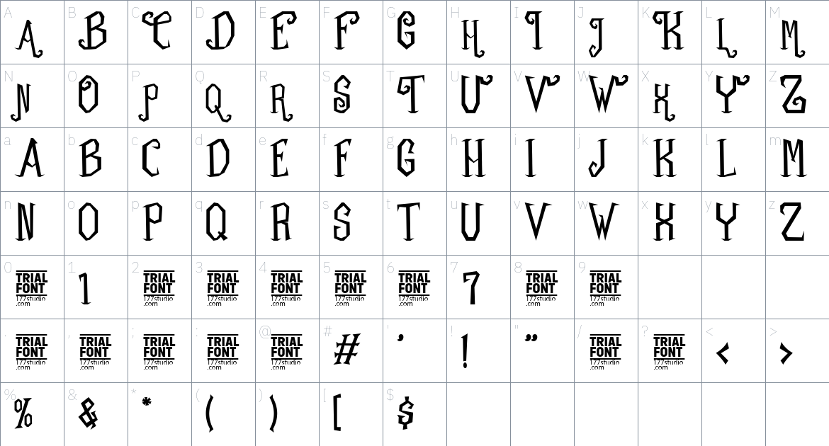 Agenda Fantasy font Character Map